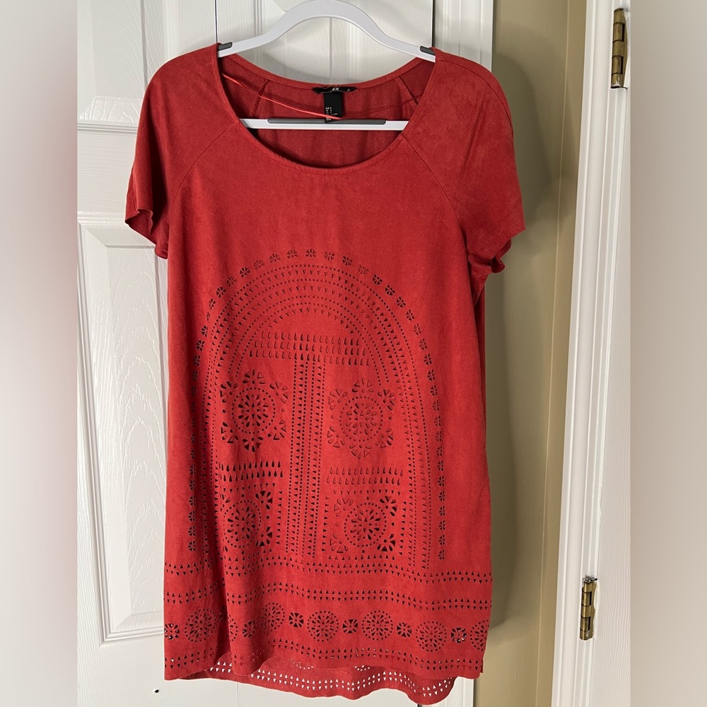 H&M Faux Suede Terracotta/ Red Cutout Dress